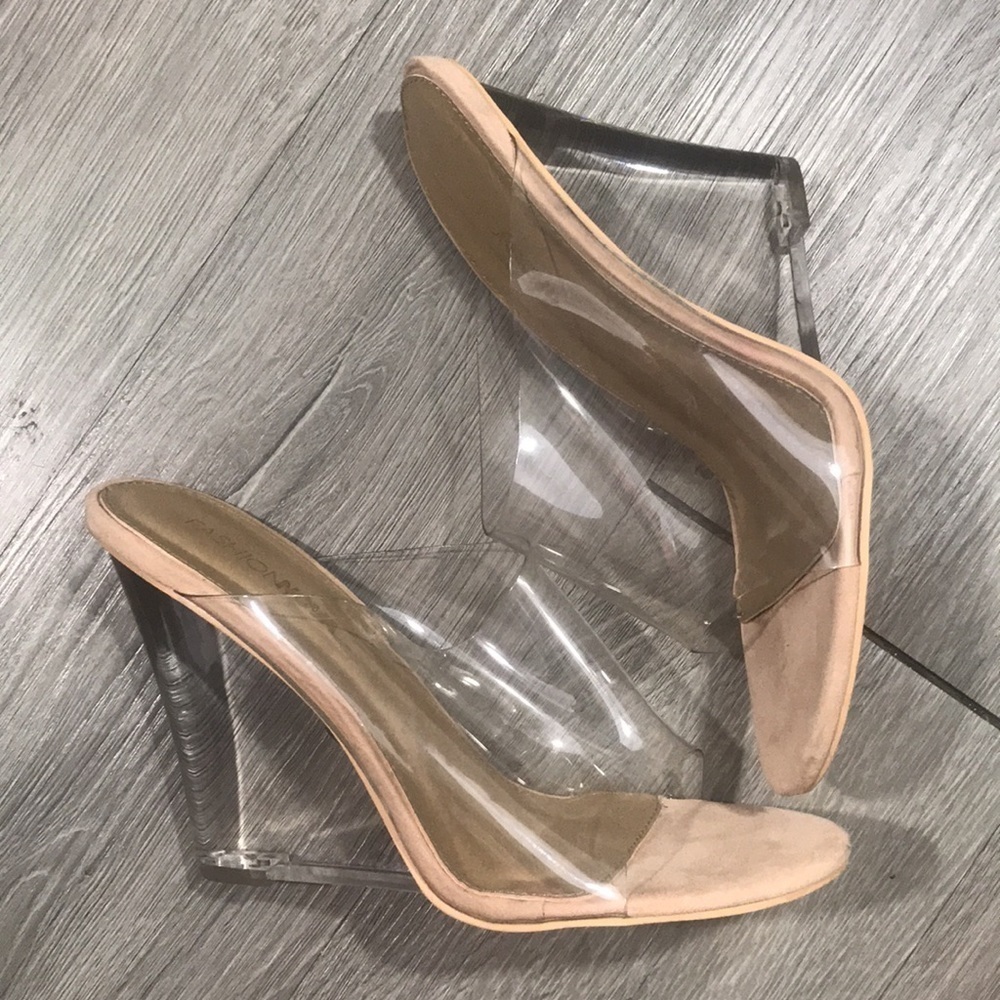 Fashion Nova Transparent Wedge Heels size 8.5